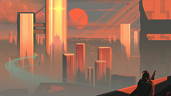 Bleeding Sunset Scifi, scifi, artist, artwork, digital-art, deviantart HD wallpaper