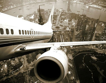 Up and Away, blackandwhite, plane, city, air HD wallpaper