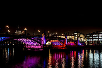 Architecture, Dark, Bridge, Neon, Cathedral HD wallpaper