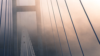 Suspension Bridge View From Top Evening Fog , suspension-bridge, bridge, nature, evening, fog HD wallpaper
