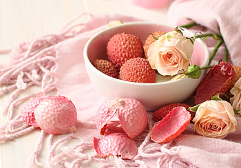 Fruits, Flowers, Roses, Petals, Decoration, Composition HD wallpaper