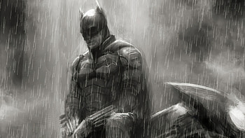 Batman With Bike Raining Monochrome, batman, superheroes, artwork, artist, monochrome HD wallpaper