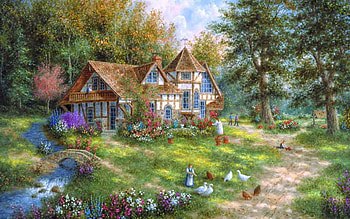 feeding time, natur, flowers, forest, house HD wallpaper