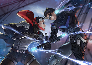 Red Hood VS Nightwing, red-hood, nightwing, superheroes, artwork, deviantart, digital-art HD wallpaper