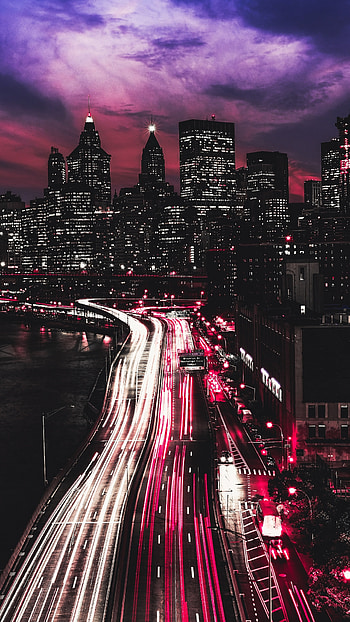 Manhattan Skyline, Travels, Night view, Premium HD phone wallpaper