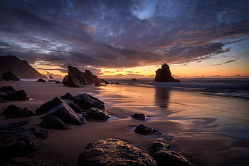 Beach at sunset, Beach, sky, nature, sunset HD wallpaper