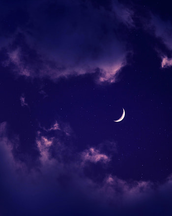 Stars, Night, Clouds, Moon, Violet, Dark, Purple HD phone wallpaper