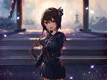 Cute, anime girl, short dress, uniform HD wallpaper
