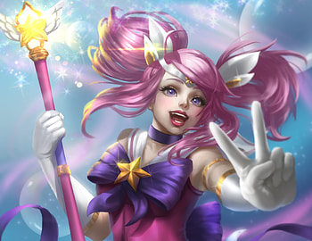 Star Guardian Lux, blue, pink, fantasy, girl HD wallpaper