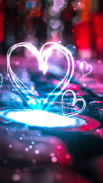 Love hearts , Neon lights, Romantic ambiance, Dazzling visuals HD phone wallpaper