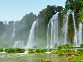 waterfall in the jungle, greenery, waterfall, jungle, water HD wallpaper