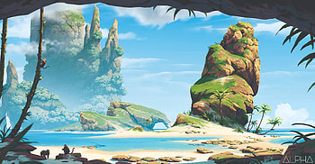 Art, Mountains, Sea, Beach, Monkeys HD wallpaper