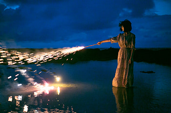Fireworks, Night, Beach, Woman HD wallpaper