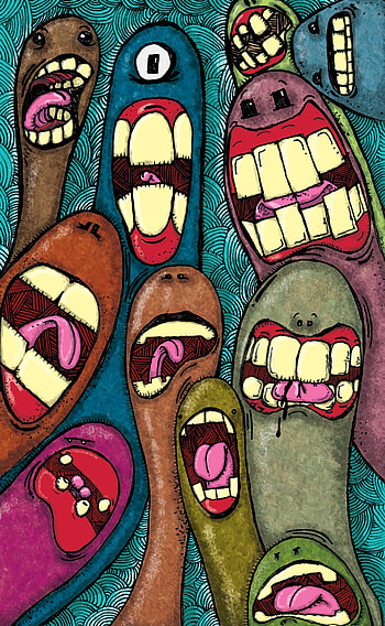Art, Monsters, Multicolored, Motley, Teeth HD phone wallpaper