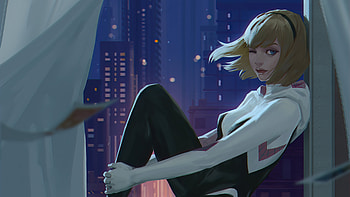 Spider Gwen Sitting On Window, gwen-stacy, superheroes, artwork, artist, artstation HD wallpaper