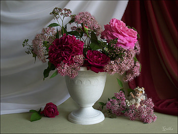 still life, bouquet, graphy, roses, elegantly, vase, beautiful, nice, rose, flower, cool, flowers, , harmony HD wallpaper
