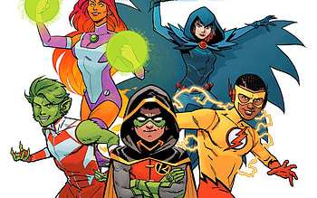 Raven (Dc Comics), Comics, Teen Titans, Beast Boy, Cape, Damian Wayne, Dc Comics, Garfield Logan, Hood, Kid Flash, Koriand'r, Long Hair, Robin (Dc Comics), Starfire (Dc Comics), Wallace West HD wallpaper