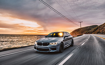 BMW M5, , F90, evening, sunset, gray sedan, M5 VI, tuning M5, tuning F90, German cars, BMW HD wallpaper