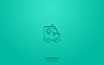 Ambulance 3d icon, turquoise background, 3d symbols, Ambulance, medicine icons, 3d icons, Ambulance sign, medicine 3d icons HD wallpaper