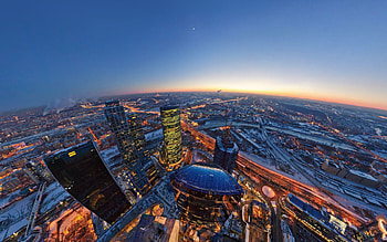 Cities, Moon, Moskow, City, Lights, Horizon, Evening HD wallpaper