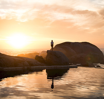 Nature, Water, Sunset, Rocks, Silhouette, South Africa HD wallpaper