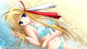 Beach Girl, sea, sexy, sand, ribbon, hot, cute, aqua, bikini, beautiful, beauty, beach, anime girl, wet, blonde hair, water, ocean HD wallpaper
