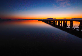 Silent Pier Moment , pier, nature, sky, mountains HD wallpaper