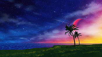 Cosmic Paradise Palm Trees Under Skies, palm, trees, sky, star, stars, artist, artwork, art, digital-art, deviantart HD wallpaper