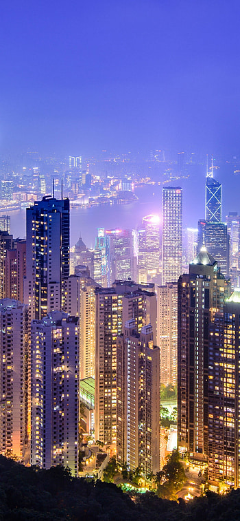 Hong Kong skyline, Victoria Peak, Night time view, Dynamic city scene HD phone wallpaper