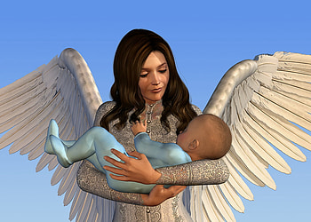 angel mom, wings, anime, fantasy, baby, angel HD wallpaper