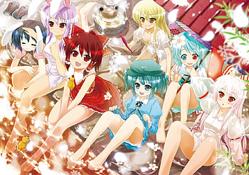 Touhou girls, beautiful girls, indigo, cute girls, short hair, loli, hot girls, white, sexy dress, ecchi, singer, sexy girls, purple, anime, green, seductive girl, violet, touhou, lingerie, kiss, bra, shy girl, blue, black, vocaloid, long hair, music, brown, chibi, swimwear, pretty girls, nightwear, breasts, bikini, anime girls, orange, yuri, moe, gray, red, yellow, girls, tagme, blush, panty HD wallpaper