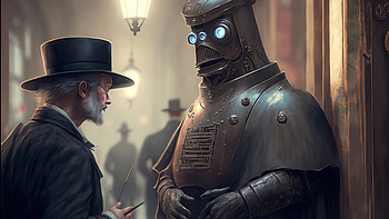 OLD MAN TALKING TO ROBOT, Sci Fi, futuristic, old, robot HD wallpaper