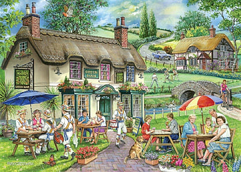 The Green Man, artwork, Pub, painting, house, garden, cottage, people, countryside HD wallpaper
