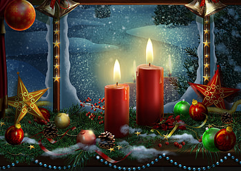 Snow, Christmas, Holiday, Candle, Christmas Ornaments, Star, Window HD wallpaper