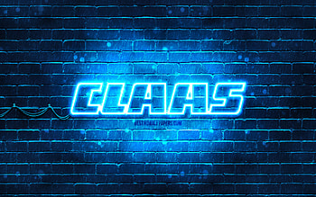 Claas blue logo, , blue brickwall, Claas logo, brands, Claas neon logo, Claas HD wallpaper