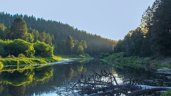 Chiloquin, Oregon, hills, trees, sky, usa, lake, stones HD wallpaper