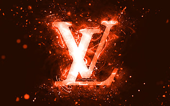 Louis Vuitton orange logo, , orange neon lights, creative, orange abstract background, Louis Vuitton logo, fashion brands, Louis Vuitton HD wallpaper