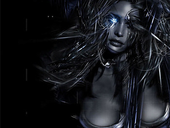 As Darkness Falls Upon a Beauty of the Night, blue, sexy, gothic, bright light, black and white, braided hair, woman, beauty HD wallpaper