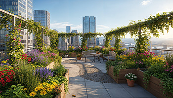 Skyline Rooftop Oasis — Urban Garden, Terrace, City Skyline HD wallpaper