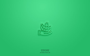 Eco Care 3d icon, green background, 3d symbols, Eco Care, ecology icons, 3d icons, Eco Care sign, ecology 3d icons HD wallpaper