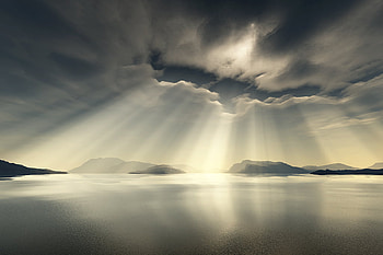 the sky is breaking, sea, black, grey, sunlight, clouds, cream HD wallpaper