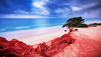 Alfamar, Algarve, Portugal, atlantic, beach, coast, sea, clouds, sky HD wallpaper