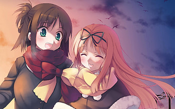 Anime, Girls, Autumn, Cool, Fun, Merriment, Coolness, Conversation HD wallpaper