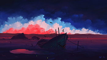 Abondoned Boat , boat, artist, artwork, digital-art, deviantart HD wallpaper