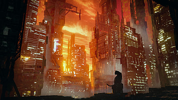 Art, City, Silhouette, Cat, Futurism HD wallpaper