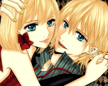 Rin & Len, couple, twins, vocaloid, blonde HD wallpaper