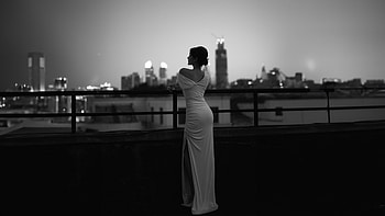 Asian Girl In Classy White Dress Standing Monochrome , asian, girls, model, monochrome, black-and-white, white-dress HD wallpaper