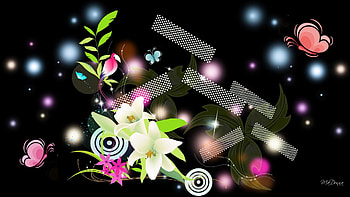 Beautiful Abstraction, bird, glow, papillon, butterflies, leaves, abstract, light, flowers, fleurs, lilies HD wallpaper