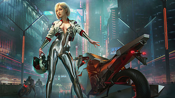 Silver Cyber Biker Girl , artist, artwork, cyberpunk, artstation HD wallpaper