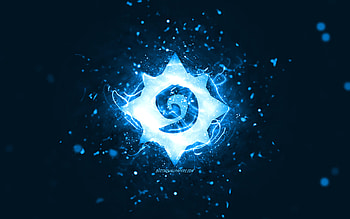 Hearthstone blue logo, , blue neon lights, creative, blue abstract background, Hearthstone logo, online games, Hearthstone HD wallpaper